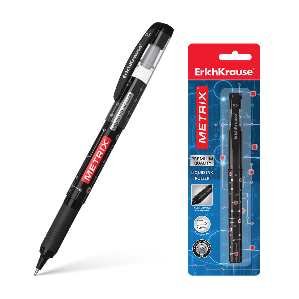 Stylo roller ErichKrause Metrix , encre noire (blister de 1 pièce)